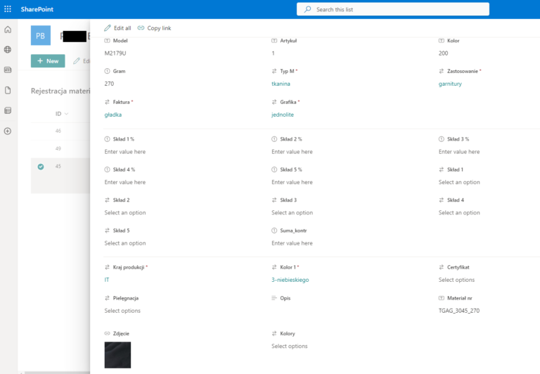 Baza materiałów i produktów online